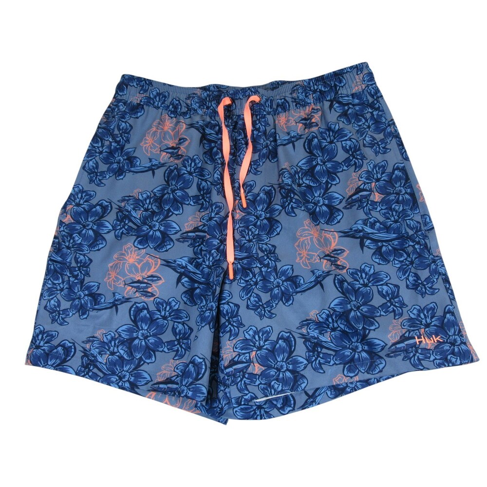 Huk Mens Swim Trunks M x 6 Blue Floral Stretch Polyester Drawstring Pocket